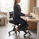 Scaun ergonomic de genunchi cu spătar Reglabil pe înălțime Perne de 10 cm Cadru metalic Roți cu frână Negru Pentru adulți și copii 3