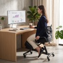 Scaun ergonomic de genunchi cu spătar Reglabil pe înălțime Perne de 10 cm Cadru metalic Roți cu frână Negru Pentru adulți și copii 2