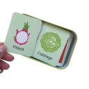 Schede cognitive per bambini piccoli in scatola di metallo Schede didattiche illustrate con frutta Set di gioco educativo per i più piccoli 3
