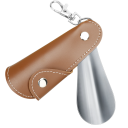Schoenlepel van roestvrij staal 10 cm met leren etui Sleutelhanger Compacte schoenlepel van roestvrij staal voor op reis Praktische sleutelhanger Schoenlepelhulp 4