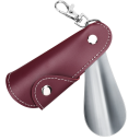 Schoenlepel van roestvrij staal 10 cm met leren etui Sleutelhanger Compacte schoenlepel van roestvrij staal voor op reis Praktische sleutelhanger Schoenlepelhulp 5