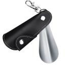 Schoenlepel van roestvrij staal 10 cm met leren etui Sleutelhanger Compacte schoenlepel van roestvrij staal voor op reis Praktische sleutelhanger Schoenlepelhulp 3