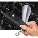 Schoenlepel van roestvrij staal 10 cm met leren etui Sleutelhanger Compacte schoenlepel van roestvrij staal voor op reis Praktische sleutelhanger Schoenlepelhulp 2