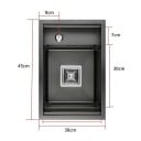 Schovaný kuchyňský dřez do linky 45 x 30 cm s krytem a sklopnou baterií v černé barvě s odtokovým ventilem a odpadní hadicí 4
