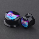 Schraub-Plugin für das Ohr mit holografischem Katzenmotiv Schwarzer Acrylschmuck für gedehnte Ohrläppchen Bunter Druck Verpackung 2 Stück 3