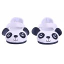 Schuhe für Puppen bis zu einer Größe von 43 cm mit Pandamotiv Gesticktes Gesicht und schwarze Ohren an der Spitze Riemen über dem Spann Weiße Farbe 1