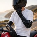 Schützer für Ellenbogen für Motorrad und MTB mit geformtem Schutzschild in elastischem Sleeve über Unterarm und Arm in Schwarz für Motorradfahrer 7