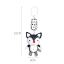 Schwarz-weißes Hängespielzeug für Babys 32 x 8 cm Plüschfuchs mit Glöckchen und Clip für Kinderwagen, Kinderbett, Autositz, Entwicklungsrassel 3