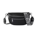 Schwarze Damen-Gürteltasche 24,5 x 14,5 x 8 cm Stylische Crossbody-Tasche aus Kunstleder Modische Schultertasche Verstellbarer Riemen Doppelte Reißverschlüsse 1