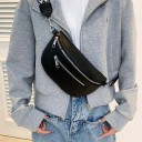 Schwarze Damen-Gürteltasche 24,5 x 14,5 x 8 cm Stylische Crossbody-Tasche aus Kunstleder Modische Schultertasche Verstellbarer Riemen Doppelte Reißverschlüsse 4
