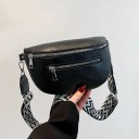 Schwarze Damen-Gürteltasche 24,5 x 14,5 x 8 cm Stylische Crossbody-Tasche aus Kunstleder Modische Schultertasche Verstellbarer Riemen Doppelte Reißverschlüsse 6