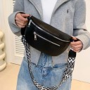 Schwarze Damen-Gürteltasche 24,5 x 14,5 x 8 cm Stylische Crossbody-Tasche aus Kunstleder Modische Schultertasche Verstellbarer Riemen Doppelte Reißverschlüsse 9