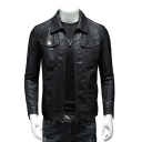 Schwarze Kunstlederjacke für Herren Moderne stylische Jacke mit Reißverschluss Elegante Streetwear Jacke mit Taschen Herbst und Frühling Herrenmode 1