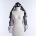 Schwarzer Hochzeitsvorhang 87 cm Zweilagig Tüll Mit Kamm Ellenbogenlänge Einfacher Saum Eleganter Schleier für die Braut 3