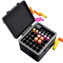 Schwarzes Batteriegehäuse 11,3x12,4x7,6 cm Aufbewahrungsbox für 20x AA und 14x AAA Batterien Robuster Organizer mit Deckel zur sicheren Aufbewahrung 5