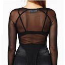 Schwarzes transparentes Langarm-T-Shirt für Damen Sexy elastisches Top aus feinem Netz Elegantes durchscheinendes T-Shirt für das Abendoutfit 2
