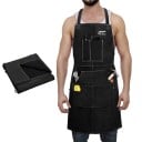 Schweißerschürze aus Rindsleder Schutzkleidung 91 x 61 cm mit Taschen und Baumwollträgern hitzebeständig für Schweißarbeiten und Schmiedearbeiten 2