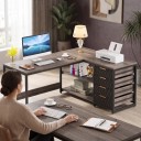 Scrivania per computer a forma di L 149 cm con quattro cassetti e due ripiani aperti Scrivania angolare con gambe squadrate 14