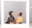 Scultura in legno di uccellino con berretto 2 pz 2