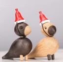 Scultura in legno di uccellino con berretto 2 pz 6