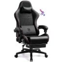 Sedia da gioco girevole con altoparlanti 3D stereo e poggiapiedi, supporto per la testa e cuscino lombare in PU pelle e nylon per ufficio 5