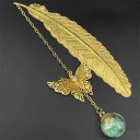 Segnalibro in metallo con piuma e farfalla 11,3 x 2,4 cm segnalibro con catena e pallina di vetro 10