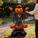Seisova ilmapallo Hirviö, jossa on kurpitsapää ja noidan hattu, 4 kurpitsaa, oranssi ja musta, Halloween-koriste 6