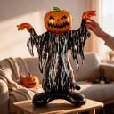 Seisova ilmapallo Kummitus kurpitsapäällä ja viitalla 100 x 115 cm Oranssi musta ja valkoinen Halloweenkoriste kotiin 4
