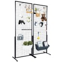 Seisova metalliverkkotaulu 84 × 57,8 cm Musta teräksinen teline tuotteiden esittelyyn koukuilla 1
