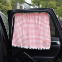Seitenfenster-Vorhang mit Saugnäpfen Karierter Design mit gesticktem Bären Dekoration für das Kinderzimmer Sonnenschutz 5