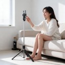 Selfie-stang med stativ 170 cm med magnetisk telefonholder Aftagelig Bluetooth fjernbetjening Metalplade Sort Til vlogs 5