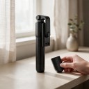 Selfie-stang med stativ HTMCK 170 cm med Bluetooth fjernbetjening Teleskopisk Udstødningsben Telefonholder Sort til videoer 5