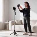 Selfie stick com tripé 1,7 m 2 luzes LED e microfone com receptor USB-C controlo Bluetooth Suporte para telefone 360° Preto para vídeos 6