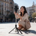 Selfie stick con treppiede 170 cm con supporto magnetico per telefono Telecomando Bluetooth rimovibile Piastra metallica Nera Per vlog 2