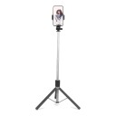 Selfie tyč se stativem 170 cm s magnetickým držákem telefonu Odnímatelné Bluetooth dálkové ovládání Kovová destička Černá Pro vlogy 1