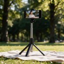 Selfie tyč so statívom HTMCK 170 cm s Bluetooth diaľkovým ovládačom Teleskopická Vyklápacie nožičky Držák telefónu Čierna na videá 4