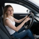 Semišovering til rat af ægte læder 37 til 38 cm Form D med flad bund Delvist åndbar og skridsikker til bil 4