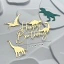 Semn auriu pentru tort cu dinozauri 10,5 cm Decorațiune pentru tort Decorațiune pentru ziua de naștere Dinozauri Petrecere pentru copii Sărbătoare 2