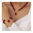 Senzaționale set collana di perle 44 cm e bracciale 21 cm Gioielli eleganti in perline per ragazze Lega di zinco 2