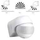 Senzor de mișcare PIR alb pentru montare pe perete pentru aprinderea iluminatului exterior 79 x 55.5 x 67.5 mm, rază 12 m, unghi 180°, comutator 6