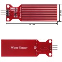 Senzor hladiny vody a dešťových kapek pro mikrokontrolér, analogový výstup 3-5V, plocha detekce 40 x 16 mm, rozměry 62 x 20 x 8 mm, červený 2