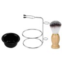 Série professionnelle de rasage de barbe 3 en 1 Brosse 11 cm Bol 42 x 88 mm Support 128 x 90 mm Coffret cadeau pour hommes Acier inoxydable bois ABS 3