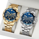 Set 2 pz orologi da uomo Design moderno Quadrante classico Cassa metallica Lega Accessorio elegante Regalo stiloso per uomini 4