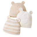 Set 3 ks kojenecké čepičky s oušky 17 × 15 cm 0–12 měsíců Bavlněné dětské čepice nude barvy 1