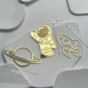 Set auriu de 3 decorațiuni pentru tort, astronaut, planetă, rachetă, decor pentru tort, pentru petrecere spațială pentru copii, ziua de naștere 2