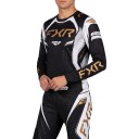 Set aus langärmligem Motocross-Trikot und Hose mit weißen Seitenteilen und goldenen Aufdrucken für Motocross, Enduro und Quad in Schwarz 4