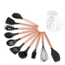 Set aus silikon Küchenutensilien 10 Stück mit Ständer Bambusgriffe mit Aufhängeloch Für das tägliche Kochen und Servieren 9