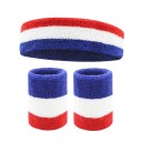 Set aus Stirnband und zwei Sportarmbändern in leuchtenden Farben. Saugfähiges Baumwollmaterial für Laufen, Training, Radfahren und Ballsport. 1