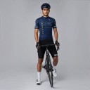 Set Ciclismo Uomo Maglia a Maniche Corte e Pantaloni con Fondello 90 % Poliestere e 10 % Lycra Maglia Blu Scuro e Pantaloni Neri 4