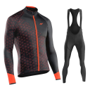 Set ciclist pentru bărbați cu tricou cu mânecă lungă cu model geometric și pantaloni cu bretele pentru bicicletă și sport în vreme mai rece 2